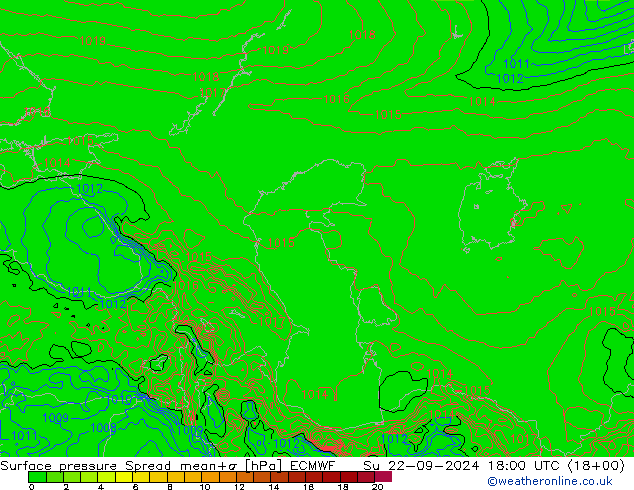 Surface pressure Spread ECMWF Su 22.09.2024 18 UTC