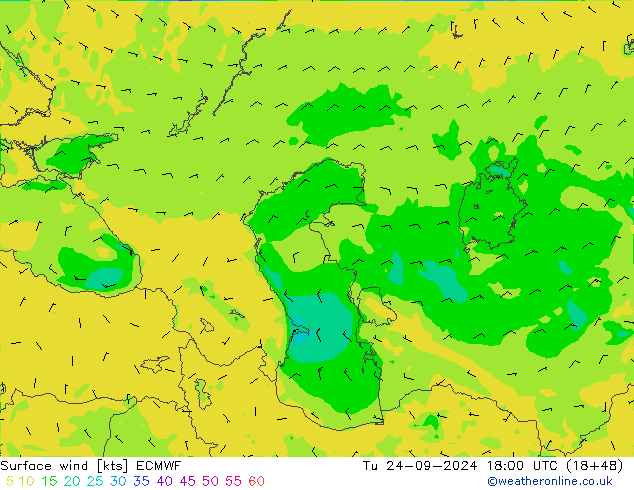 Vento 10 m ECMWF mar 24.09.2024 18 UTC