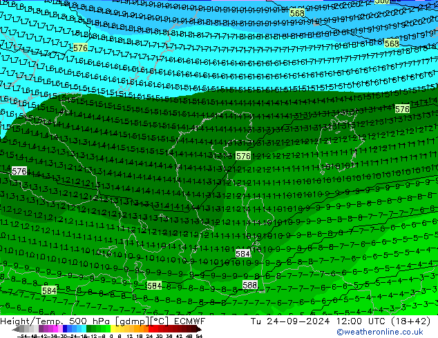 Height/Temp. 500 hPa ECMWF Tu 24.09.2024 12 UTC