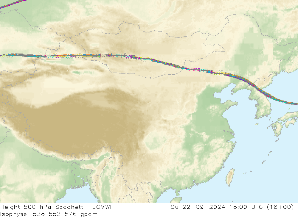 Geop. 500 hPa Spaghetti ECMWF dom 22.09.2024 18 UTC