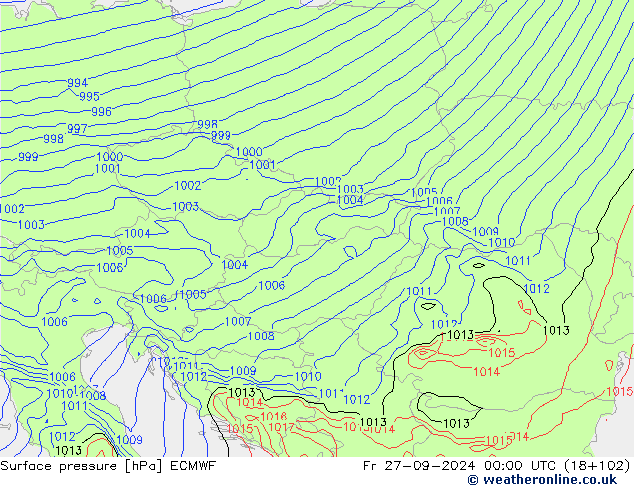 Surface pressure ECMWF Fr 27.09.2024 00 UTC