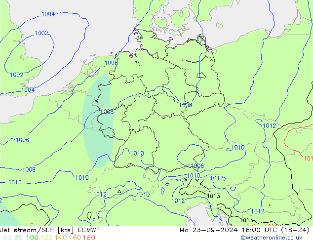 Jet stream/SLP ECMWF Po 23.09.2024 18 UTC