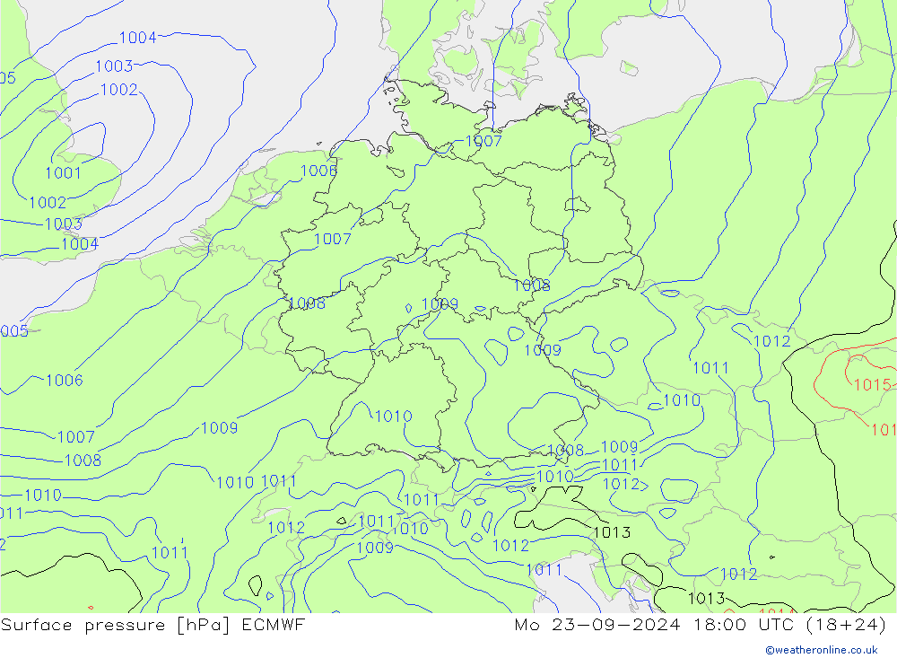 Surface pressure ECMWF Mo 23.09.2024 18 UTC