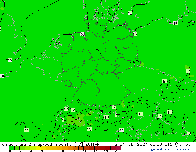 Temperature 2m Spread ECMWF Tu 24.09.2024 00 UTC