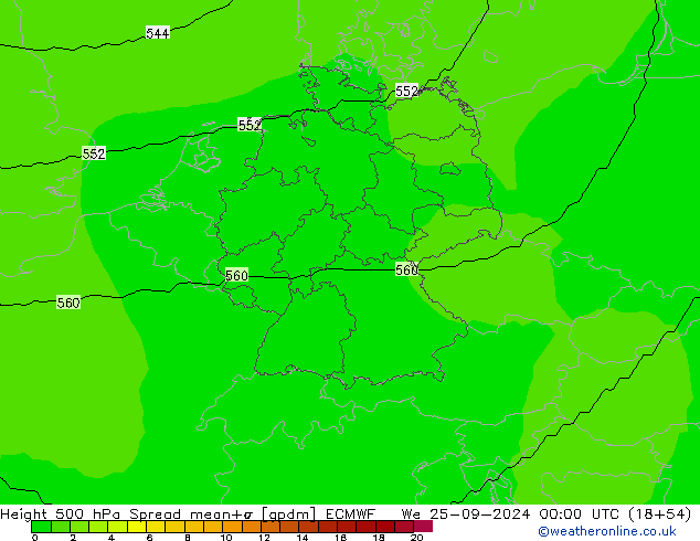 Height 500 hPa Spread ECMWF mer 25.09.2024 00 UTC