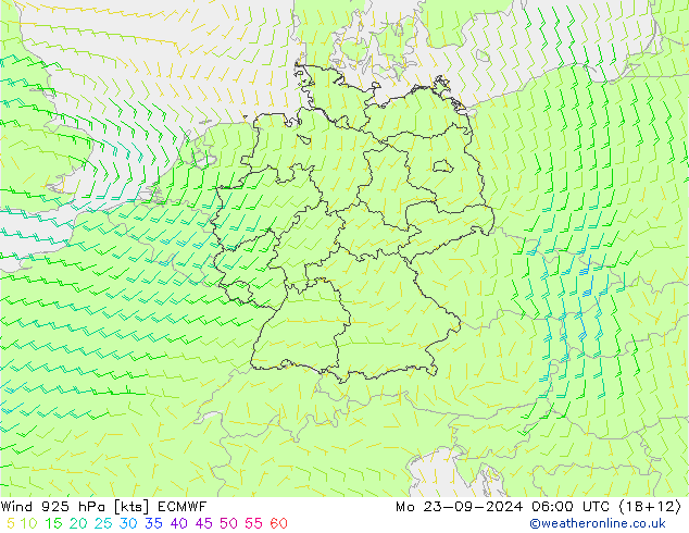 Wind 925 hPa ECMWF Po 23.09.2024 06 UTC