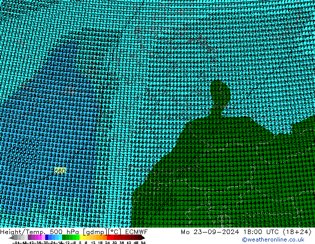 Height/Temp. 500 hPa ECMWF Mo 23.09.2024 18 UTC