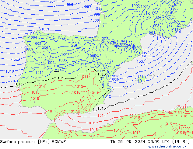 Presión superficial ECMWF jue 26.09.2024 06 UTC