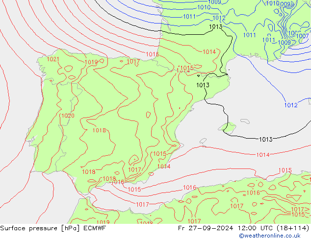 Yer basıncı ECMWF Cu 27.09.2024 12 UTC