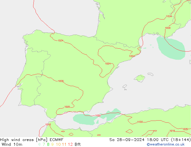 Windvelden ECMWF za 28.09.2024 18 UTC