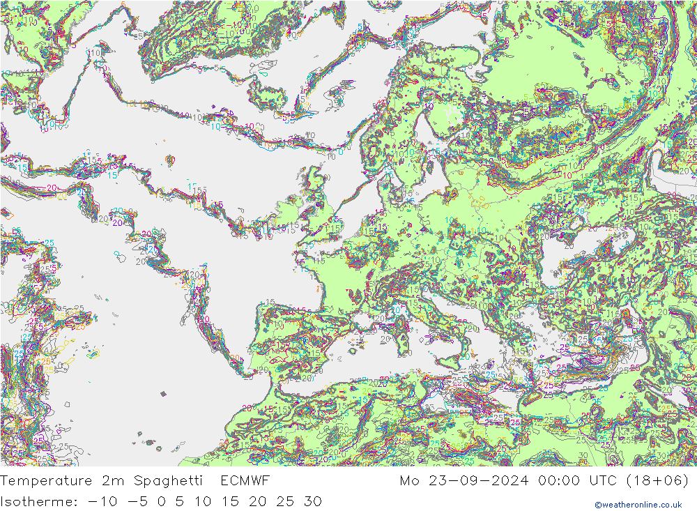 température 2m Spaghetti ECMWF lun 23.09.2024 00 UTC