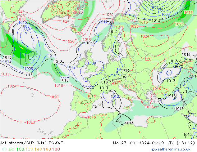 Corrente a getto ECMWF lun 23.09.2024 06 UTC