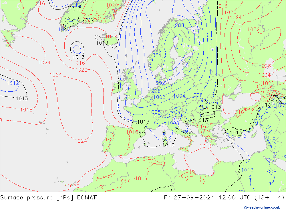 Yer basıncı ECMWF Cu 27.09.2024 12 UTC