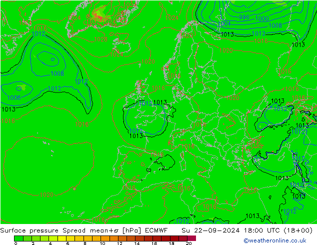 地面气压 Spread ECMWF 星期日 22.09.2024 18 UTC