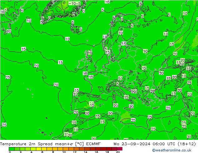 Temperature 2m Spread ECMWF Mo 23.09.2024 06 UTC