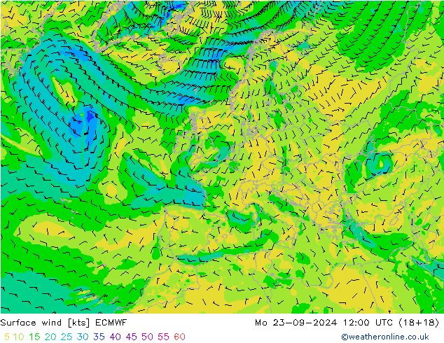 Vento 10 m ECMWF lun 23.09.2024 12 UTC