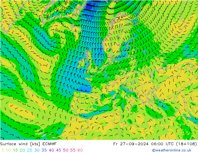 Surface wind ECMWF Fr 27.09.2024 06 UTC