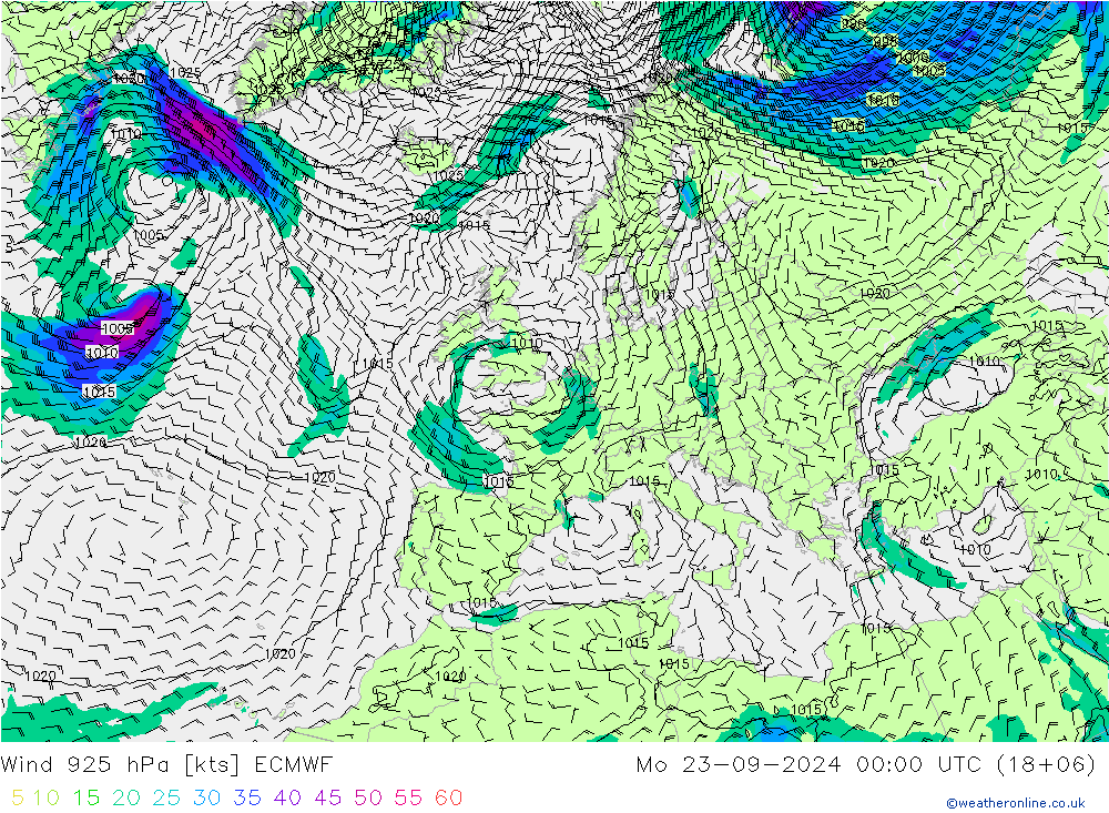 Wind 925 hPa ECMWF Mo 23.09.2024 00 UTC