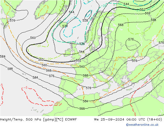 Height/Temp. 500 hPa ECMWF We 25.09.2024 06 UTC