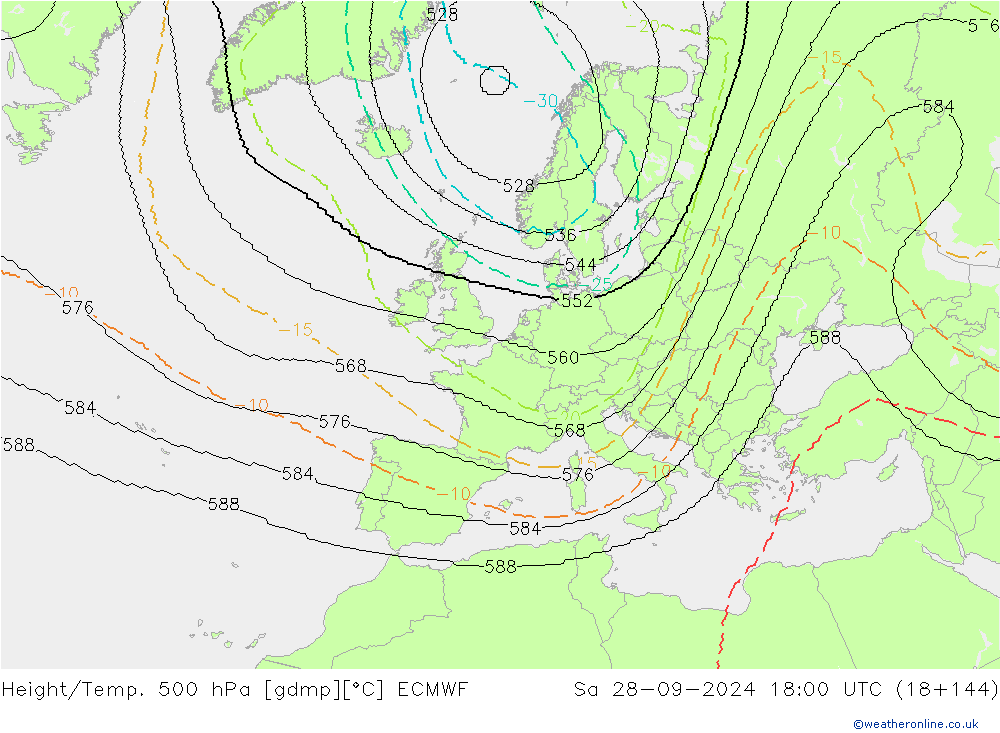 Geop./Temp. 500 hPa ECMWF sáb 28.09.2024 18 UTC