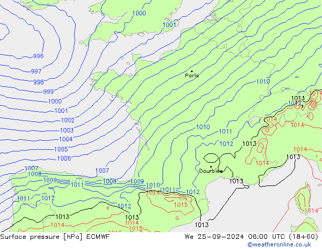 pressão do solo ECMWF Qua 25.09.2024 06 UTC