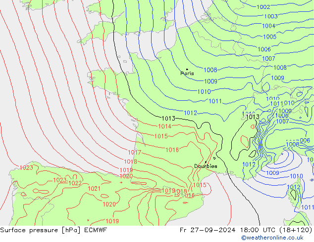 Pressione al suolo ECMWF ven 27.09.2024 18 UTC