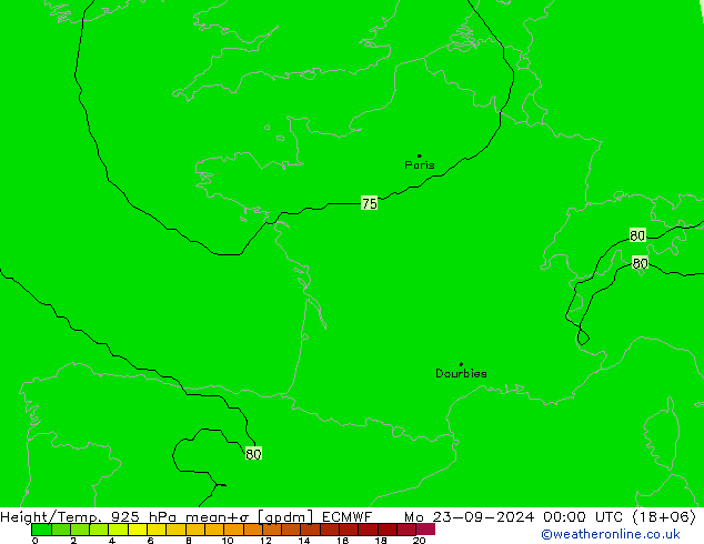 Height/Temp. 925 hPa ECMWF Mo 23.09.2024 00 UTC