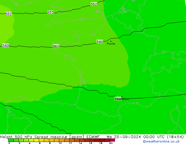 Height 500 hPa Spread ECMWF Qua 25.09.2024 00 UTC