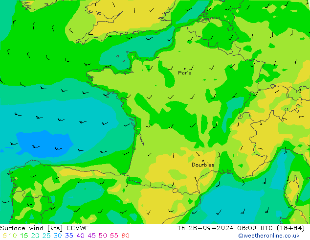 Surface wind ECMWF Th 26.09.2024 06 UTC