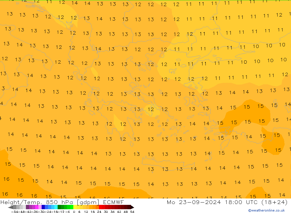 Height/Temp. 850 гПа ECMWF пн 23.09.2024 18 UTC