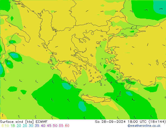 Vento 10 m ECMWF sab 28.09.2024 18 UTC