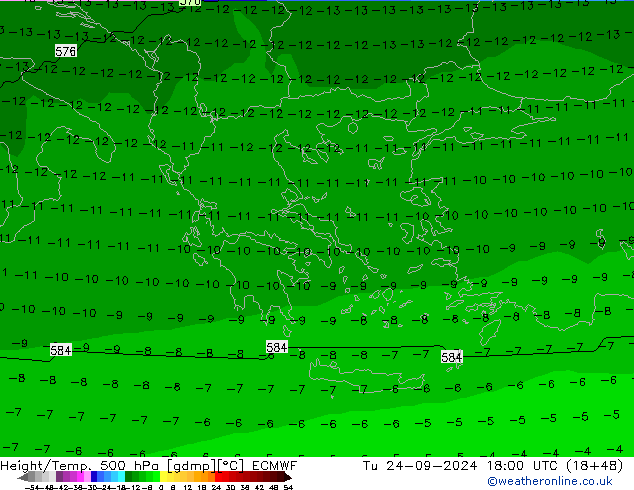 Hoogte/Temp. 500 hPa ECMWF di 24.09.2024 18 UTC