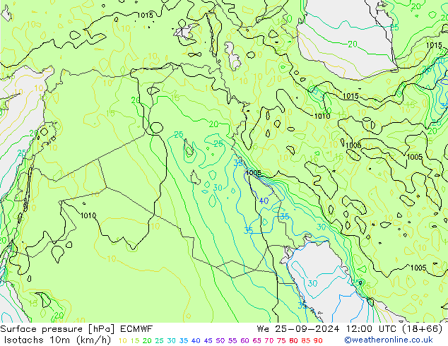 Isotachs (kph) ECMWF We 25.09.2024 12 UTC