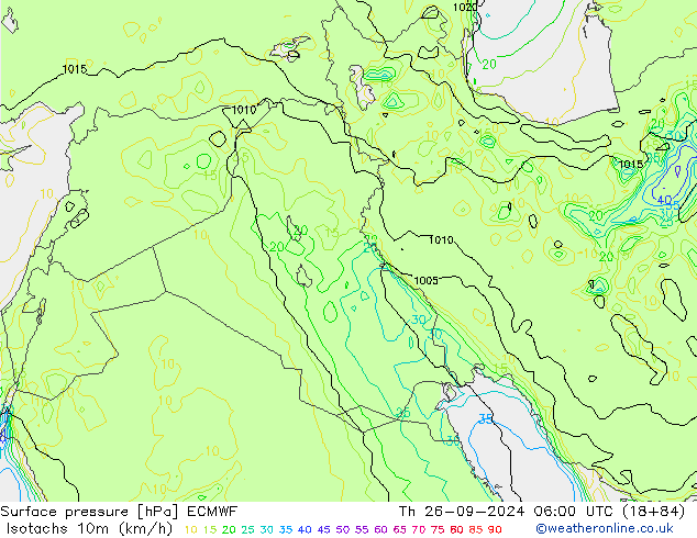 Isotachs (kph) ECMWF Th 26.09.2024 06 UTC