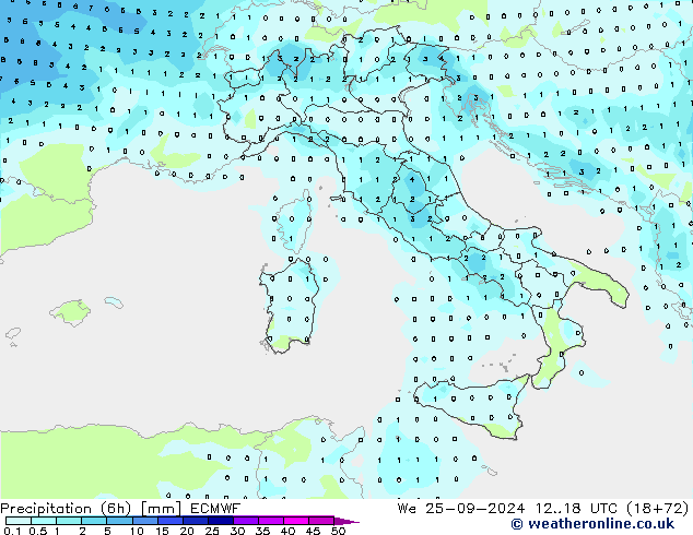 осадки (6h) ECMWF ср 25.09.2024 18 UTC