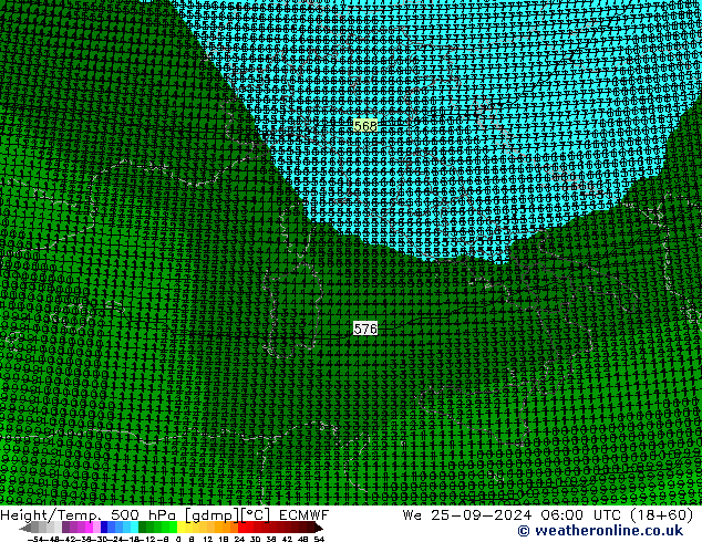 Height/Temp. 500 hPa ECMWF Qua 25.09.2024 06 UTC