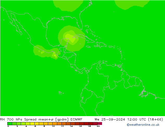 RH 700 hPa Spread ECMWF Qua 25.09.2024 12 UTC