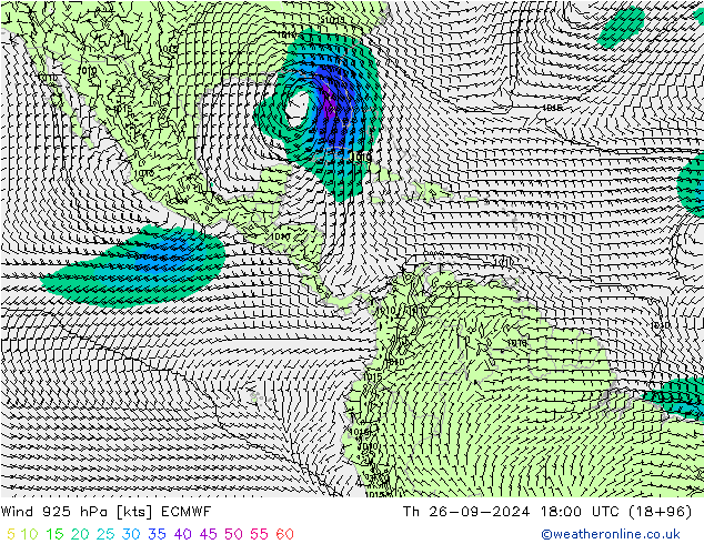 Vento 925 hPa ECMWF Qui 26.09.2024 18 UTC