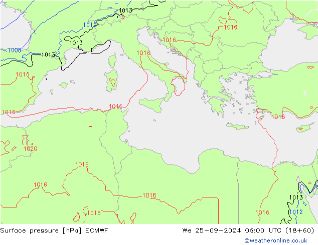 Bodendruck ECMWF Mi 25.09.2024 06 UTC