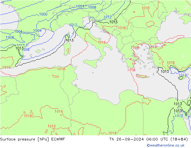 Presión superficial ECMWF jue 26.09.2024 06 UTC