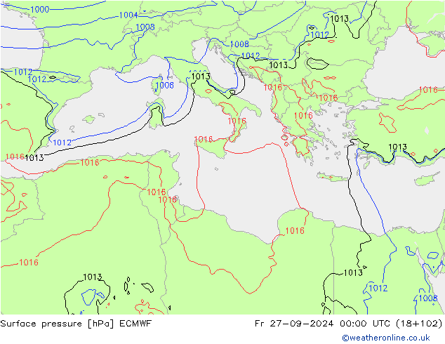 Surface pressure ECMWF Fr 27.09.2024 00 UTC