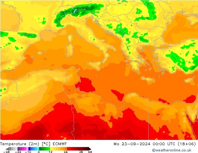 Temperature (2m) ECMWF Po 23.09.2024 00 UTC