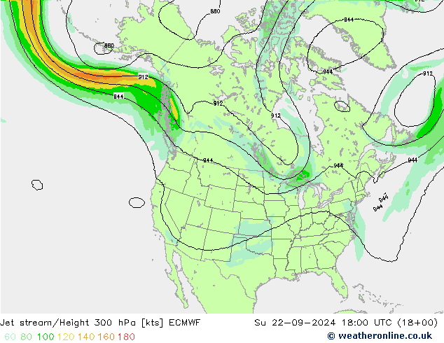 Jet stream/Height 300 hPa ECMWF Su 22.09.2024 18 UTC