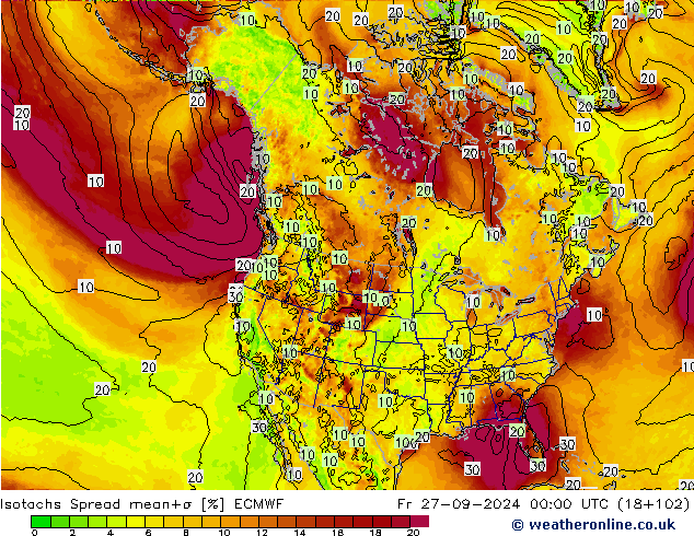 Isotachs Spread ECMWF  27.09.2024 00 UTC