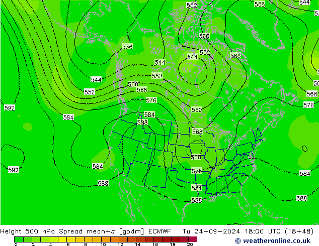 Height 500 hPa Spread ECMWF Di 24.09.2024 18 UTC