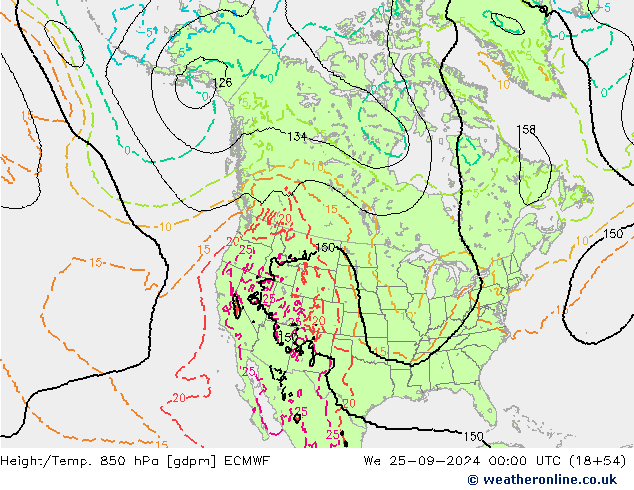 Géop./Temp. 850 hPa ECMWF mer 25.09.2024 00 UTC