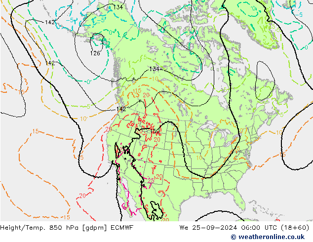 Height/Temp. 850 hPa ECMWF We 25.09.2024 06 UTC