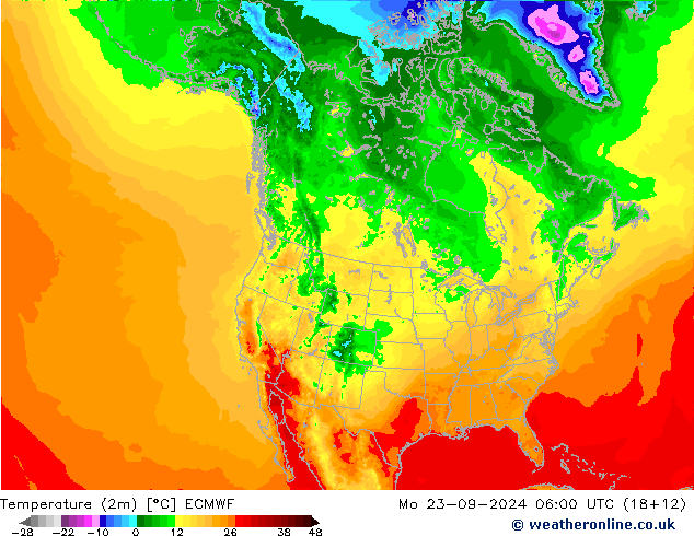 Temperaturkarte (2m) ECMWF Mo 23.09.2024 06 UTC