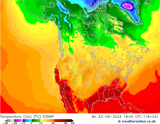 Temperatura (2m) ECMWF Seg 23.09.2024 18 UTC