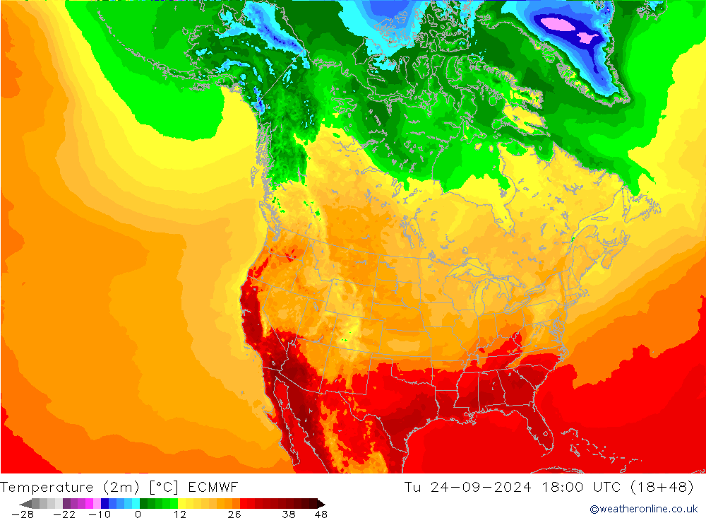 Temperature (2m) ECMWF Tu 24.09.2024 18 UTC